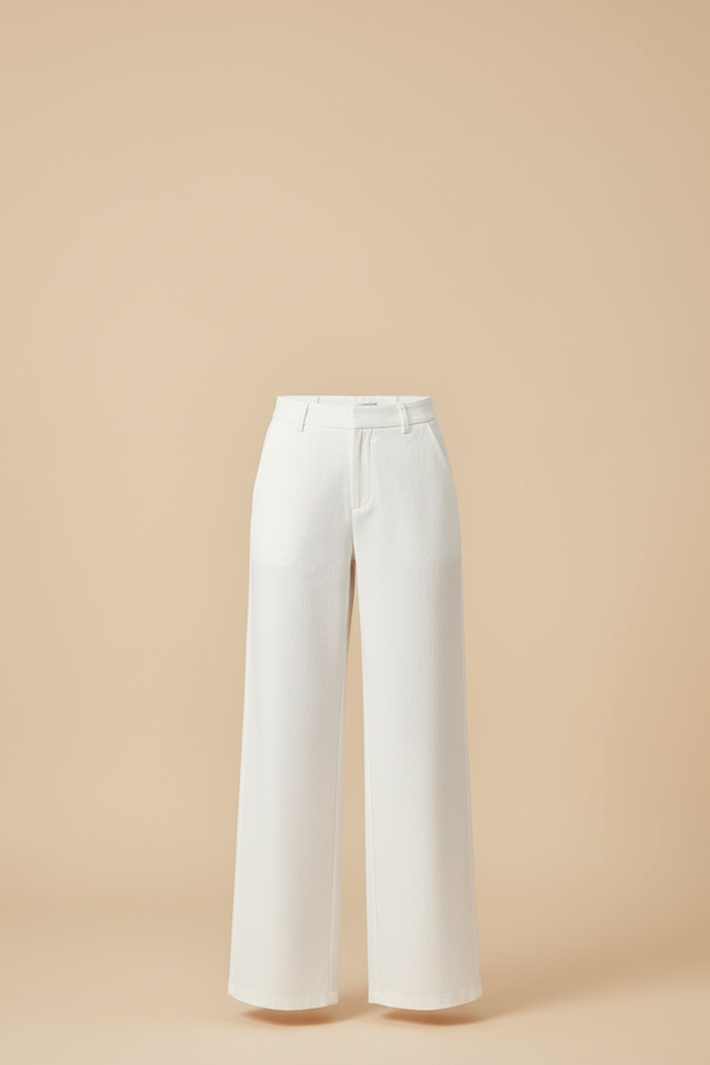 Pantalon Blanc Large Fluide Taille Haute Décontracté - Gabardine - vue 3