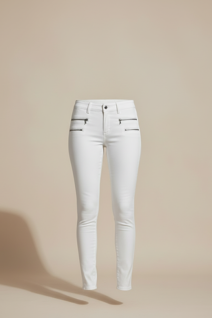 Pantalon Blanc Slim Stretch Double Zipper Femme - Jean - vue 3