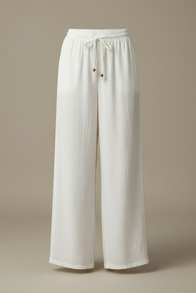 Pantalon Blanc Fluide Ample Taille Haute Décontracté Femme - Lin - vue 3
