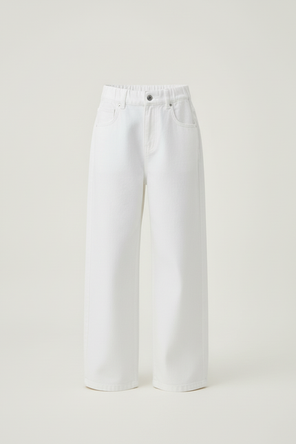 Pantalon Blanc Large Droit Coton Fille Décontracté - Jean - vue 3