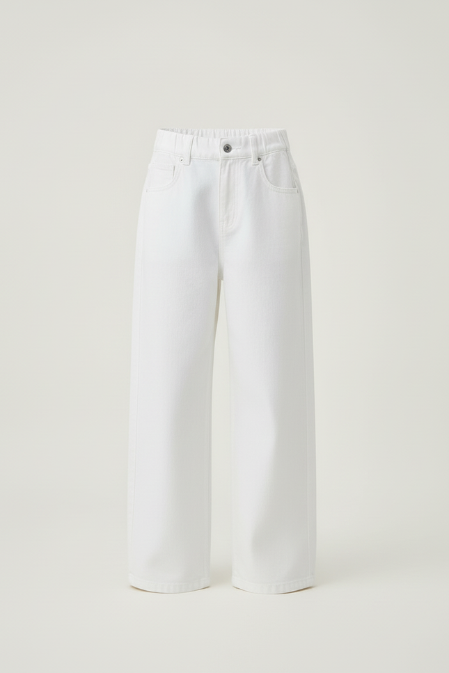 Pantalon Blanc Large Droit Coton Fille Décontracté - Jean - vue 3