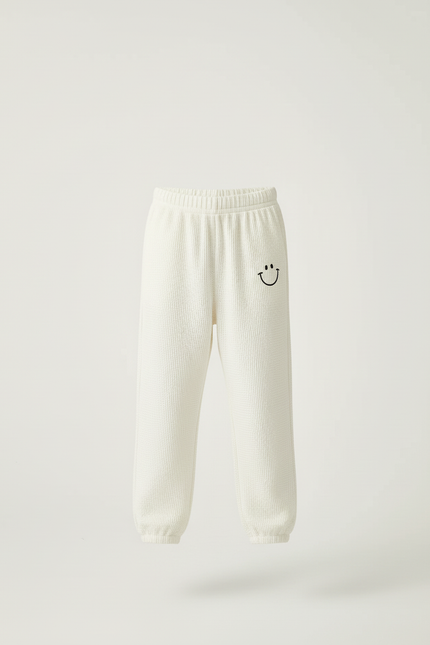 Pantalon Blanc Côtelé Ample Décontracté Enfant Smiley - Maille - vue 3