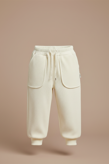 Pantalon Blanc Côtelé Ample Épais Hiver Enfant - Beige Cordé - vue 3