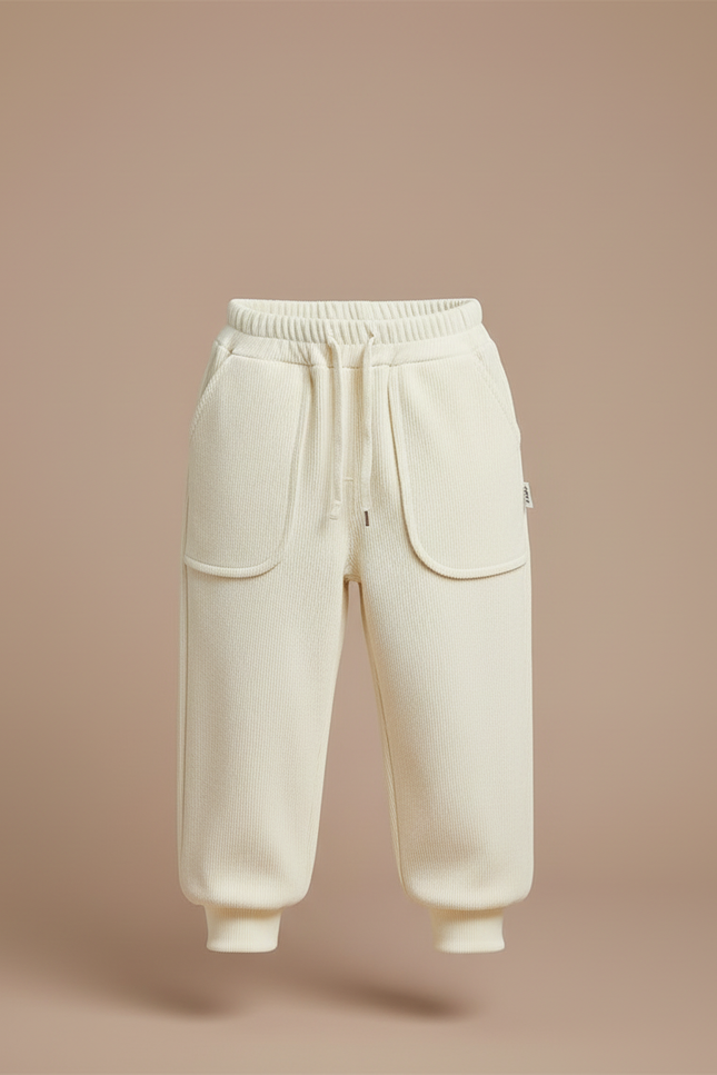 Pantalon Blanc Côtelé Ample Épais Hiver Enfant - Beige Cordé - vue 3