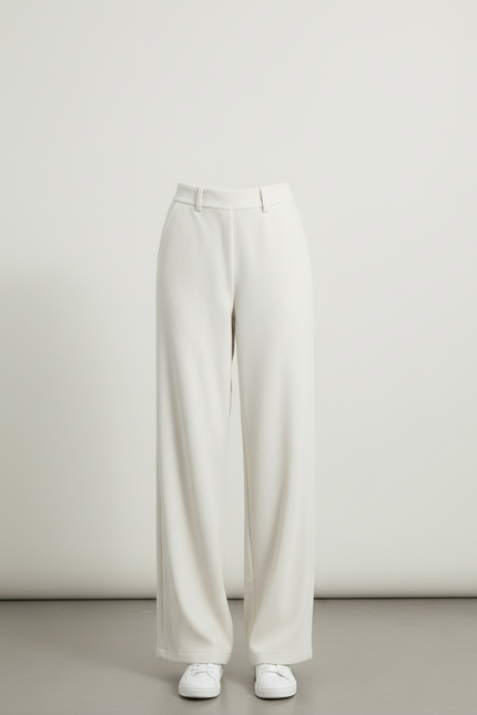 Pantalon Blanc Côtelé Ample Droit Taille Haute Femme - Cordé - vue 3