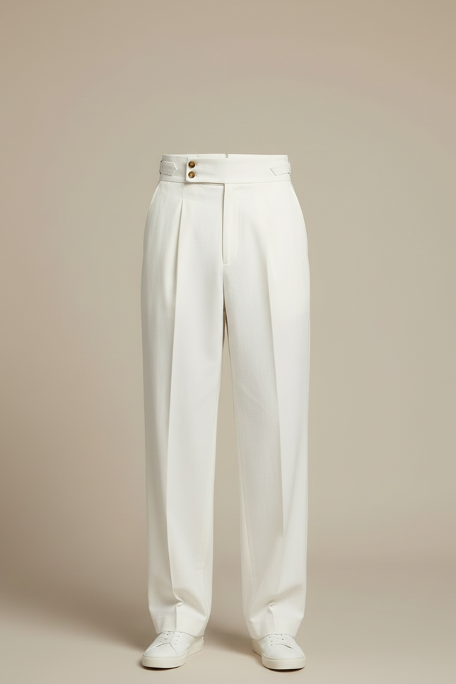 Pantalon Blanc Plissé Ample Homme Élégant Décontracté - Lin - vue 3
