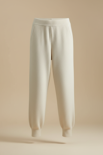Pantalon Blanc Tricoté Ample Confortable Doux Femme - Beige Maille - vue 3