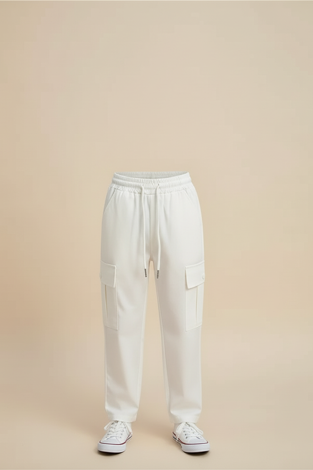 Pantalon Blanc Cargo Ample Coton Décontracté Enfant - vue 3