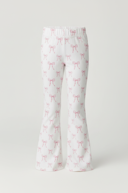 Pantalon Blanc Évasé Imprimé Nœuds Roses Fille - Maille - vue 3