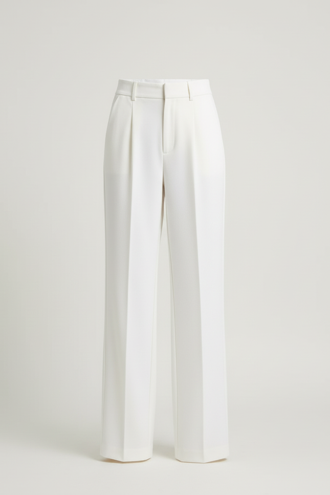 Pantalon Blanc Droit Élégant Taille Haute Femme - Polyester - vue 3