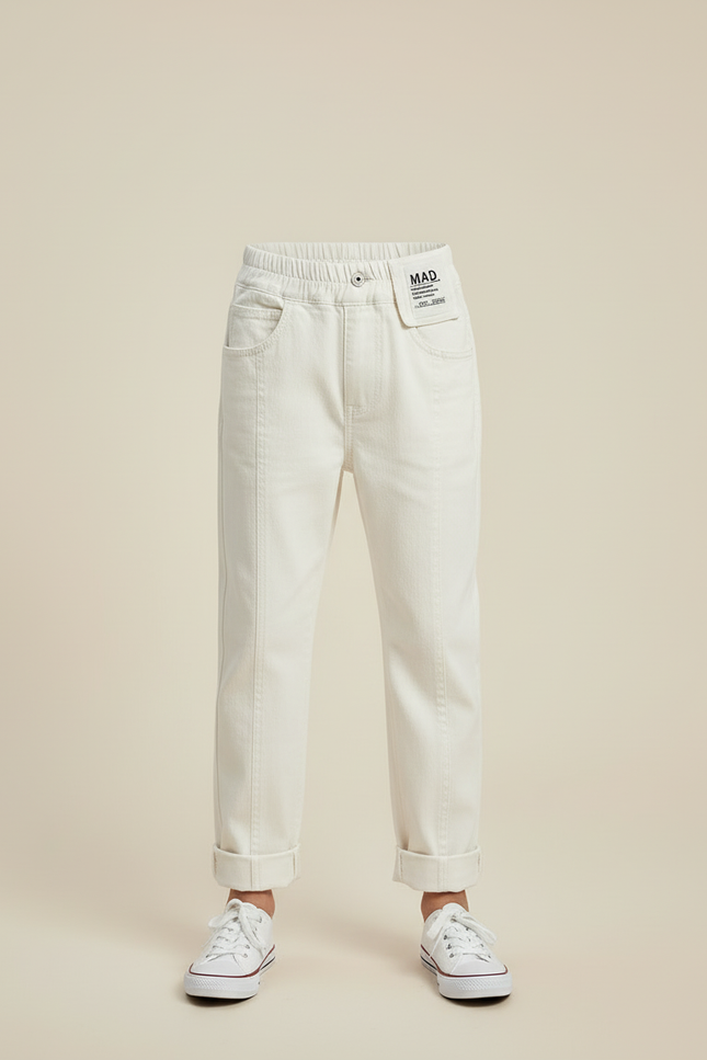Pantalon Blanc Garçon Décontracté Coton Droit - Toile - vue 3