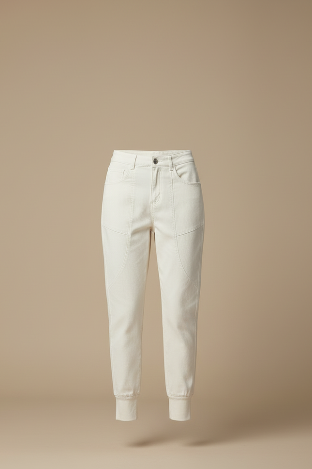 Pantalon Blanc Coton Jogger Décontracté Femme - vue 3