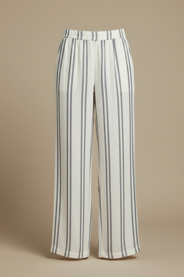 Pantalon En Lin Raye Bleu Et Blanc - Multicolore - vue 3