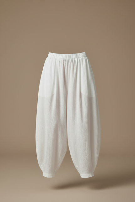 Pantalon Blanc Ample Fluide Coton Casual - Lin - vue 3