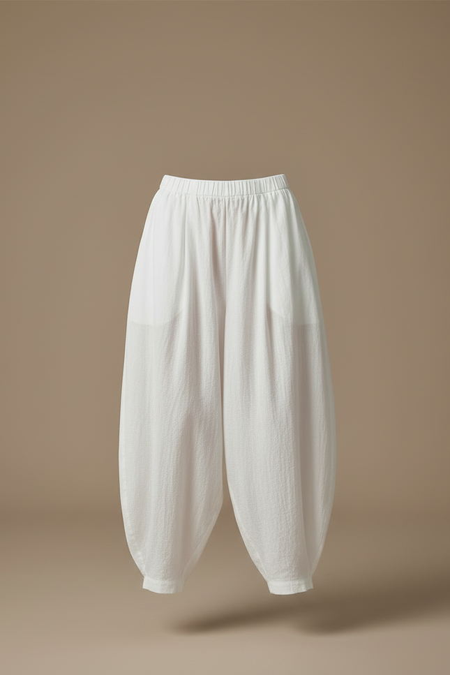 Pantalon Blanc Ample Fluide Coton Casual - Lin - vue 3