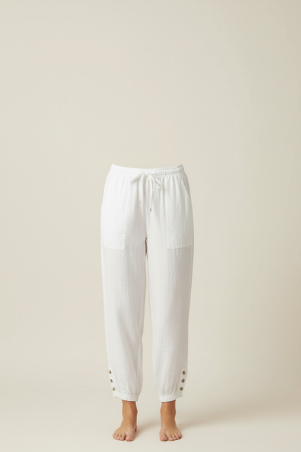 Pantalon Blanc Lin Ample Décontracté Confortable - vue 3