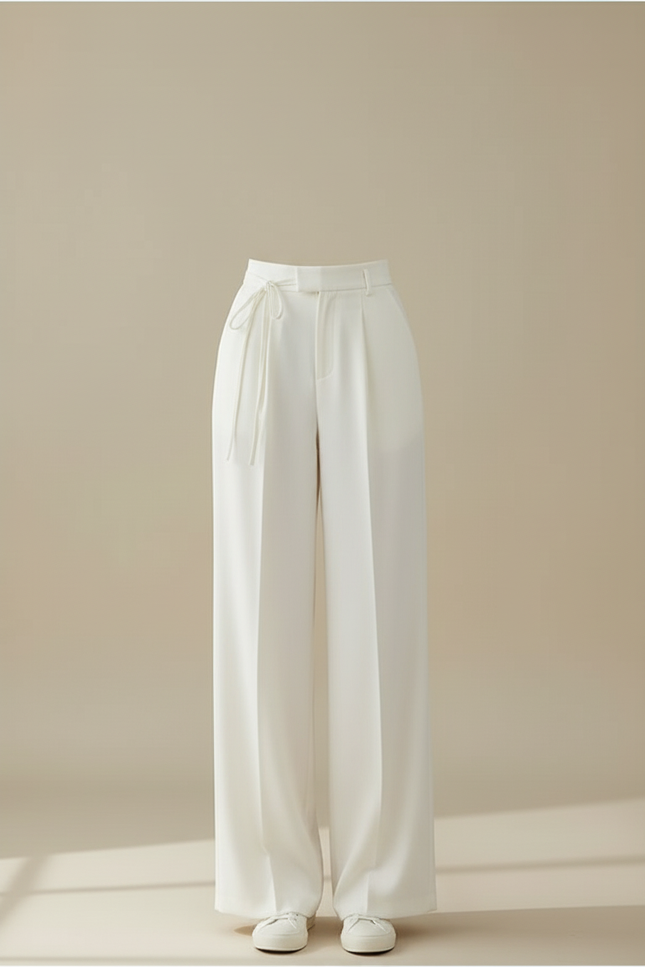 Pantalon Blanc Ample Taille Haute Fluide Élégant - Polyester - vue 3