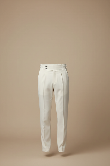 Pantalon Blanc Homme Plissé Taille Haute Élégant - Gabardine - vue 3