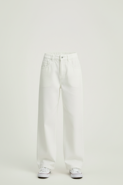 Pantalon Blanc Large Décontracté Fille Coton - Jean - vue 3