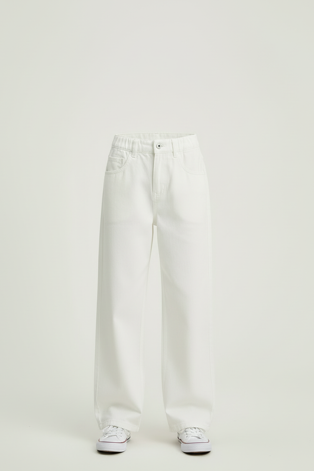Pantalon Blanc Large Décontracté Fille Coton - Jean - vue 3
