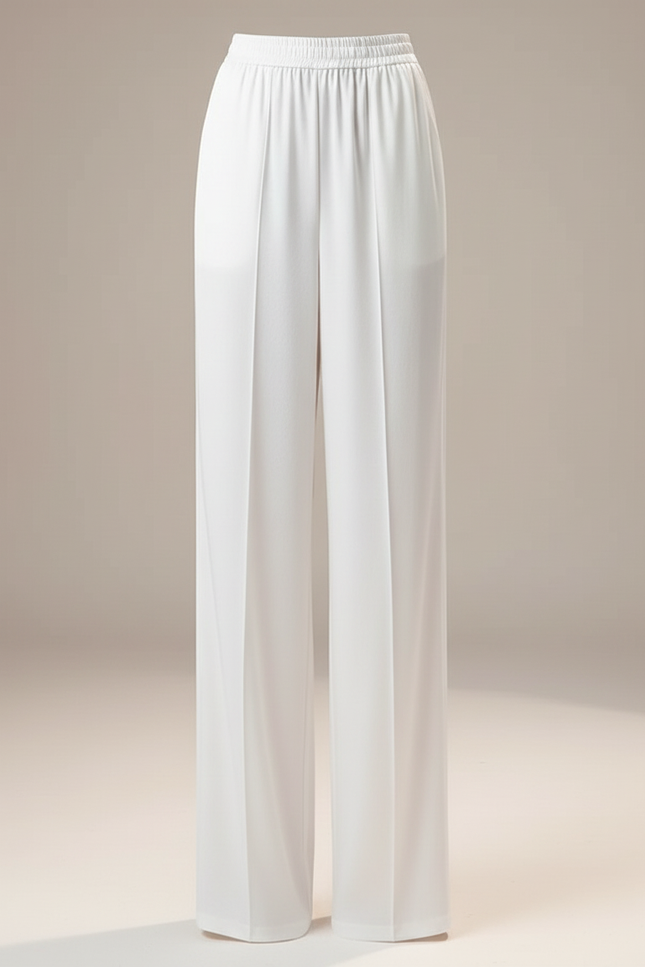 Pantalon Blanc Fluide Ample Satiné Taille Haute - vue 3