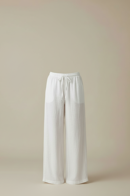 Pantalon Blanc Lin Fluide Ample Taille Haute - vue 3
