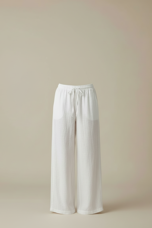 Pantalon Blanc Lin Fluide Ample Taille Haute - vue 3