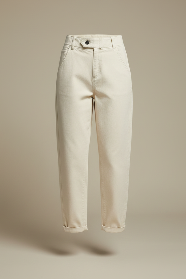 Pantalon Blanc Écru Décontracté Taille Haute Femme - Beige Toile - vue 3