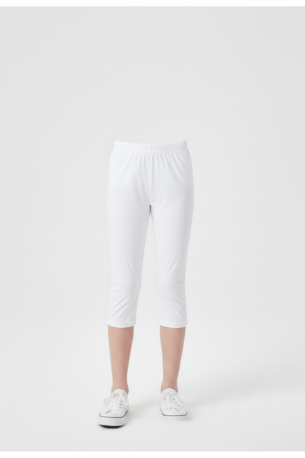 Pantalon Blanc Fille Court Confortable Stretch - Polyester - vue 3