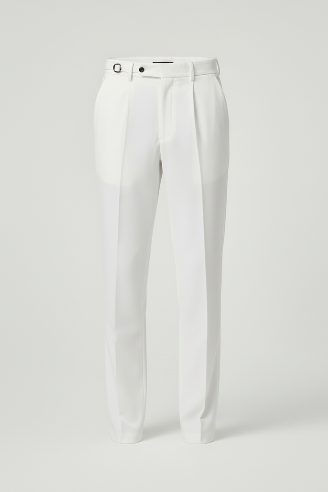 Pantalon Blanc Homme Plissé Droit Élégant Décontracté - Gabardine - vue 3