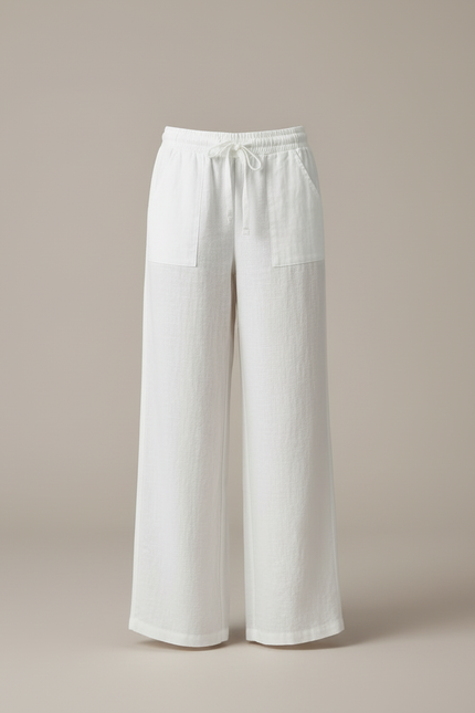 Pantalon Blanc Lin Fluide Ample Décontracté - vue 3