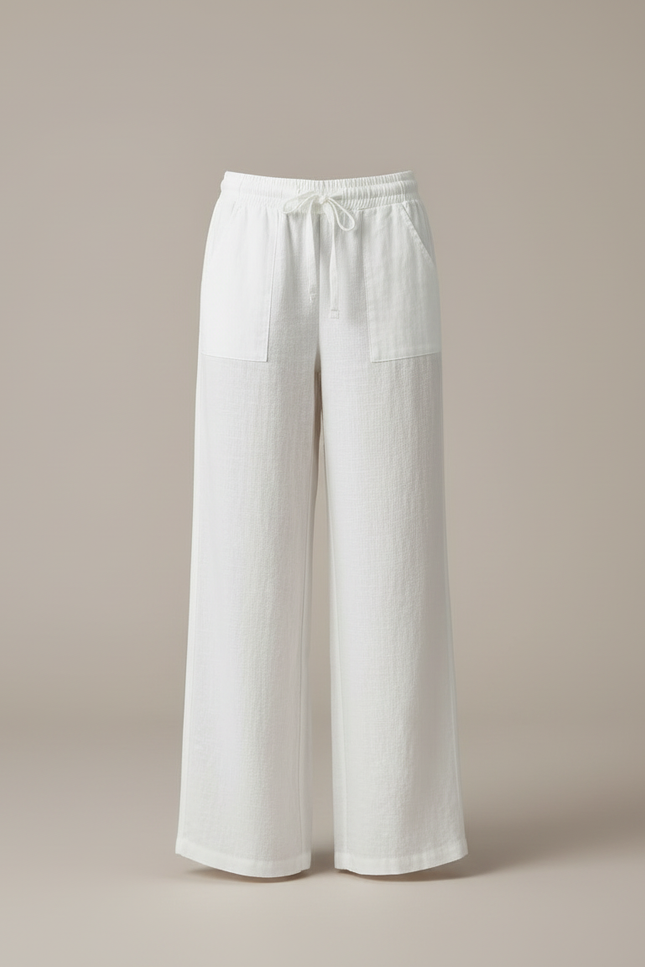 Pantalon Blanc Lin Fluide Ample Décontracté - vue 3