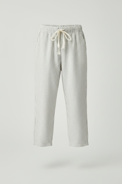 Pantalon Blanc Rayé Coton Ample Décontracté Enfant - Imprimé Lin - vue 3
