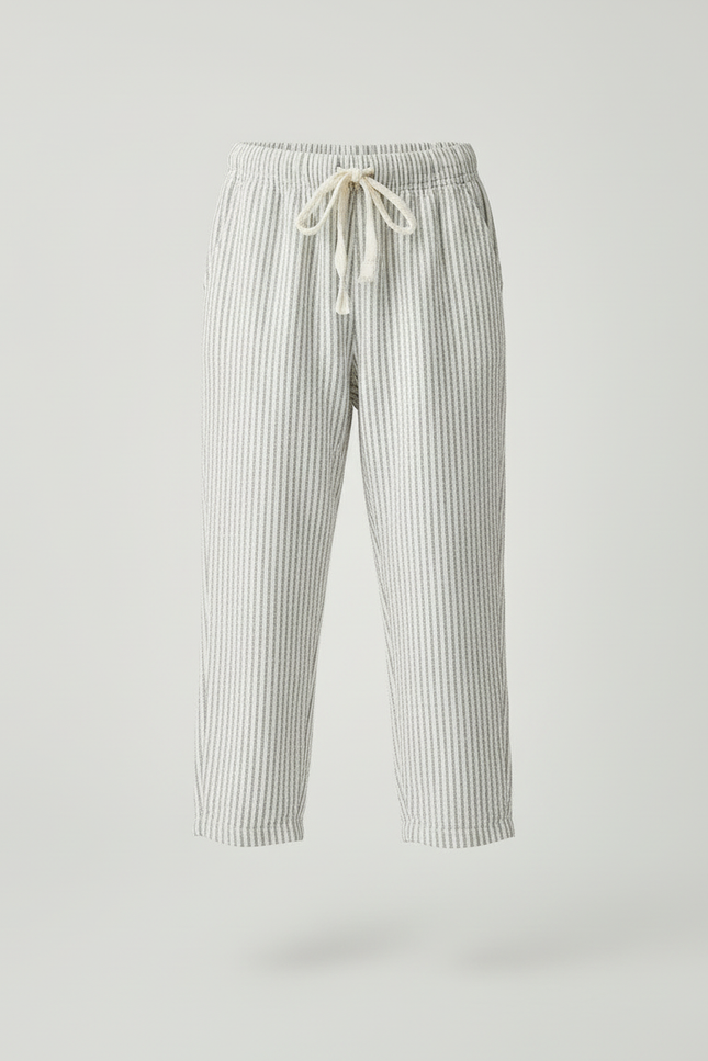Pantalon Blanc Rayé Coton Ample Décontracté Enfant - Imprimé Lin - vue 3