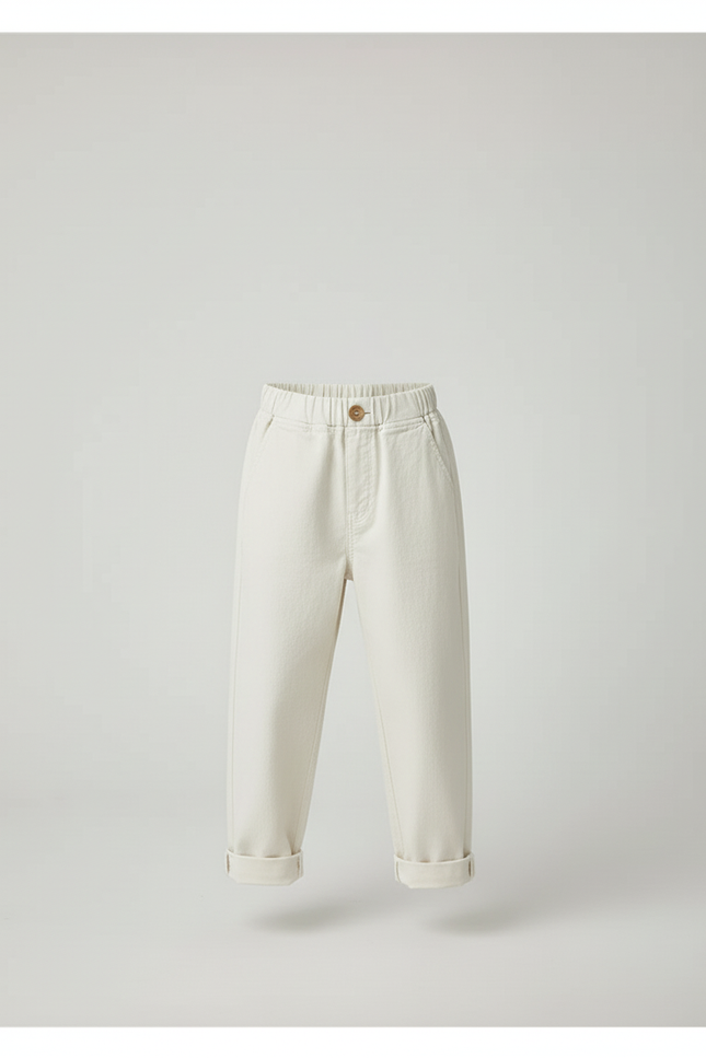 Pantalon Blanc Coton Ample Décontracté Enfant Simple - Beige Toile - vue 3