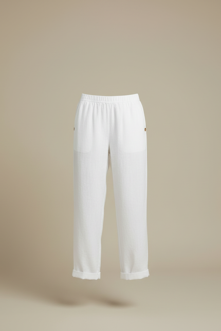 Pantalon Blanc Lin Fluide Décontracté Femme Confortable - vue 3