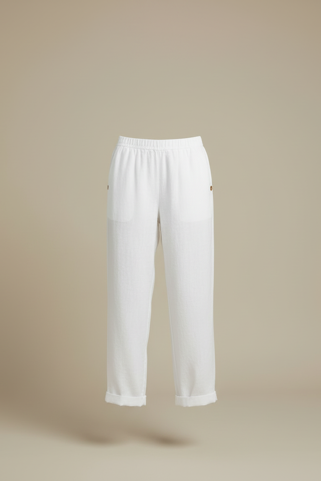 Pantalon Blanc Lin Fluide Décontracté Femme Confortable - vue 3
