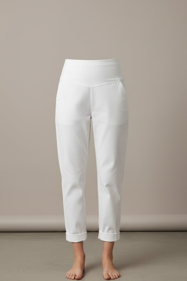 Pantalon Blanc Taille Haute Coton Décontracté Femme - vue 3