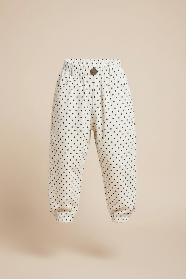 Pantalon Blanc À Pois Noir Ample Confortable Enfant - Cordé - vue 3