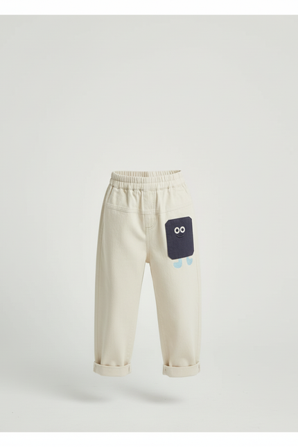 Pantalon Blanc Coton Ample Décontracté Garçon Printemps - Beige - vue 3