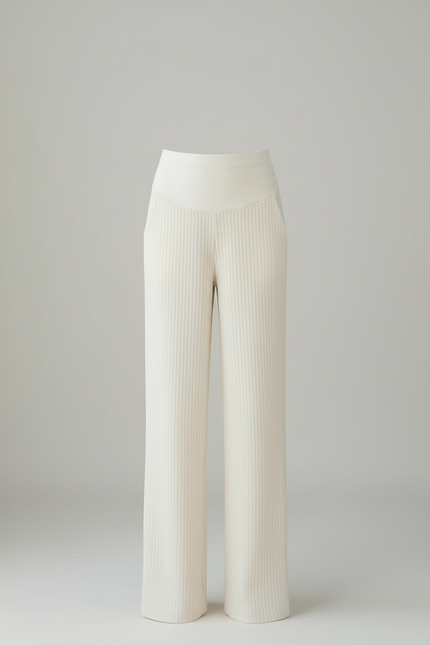 Pantalon Blanc Côtelé Ample Taille Haute Femme - Maille - vue 3