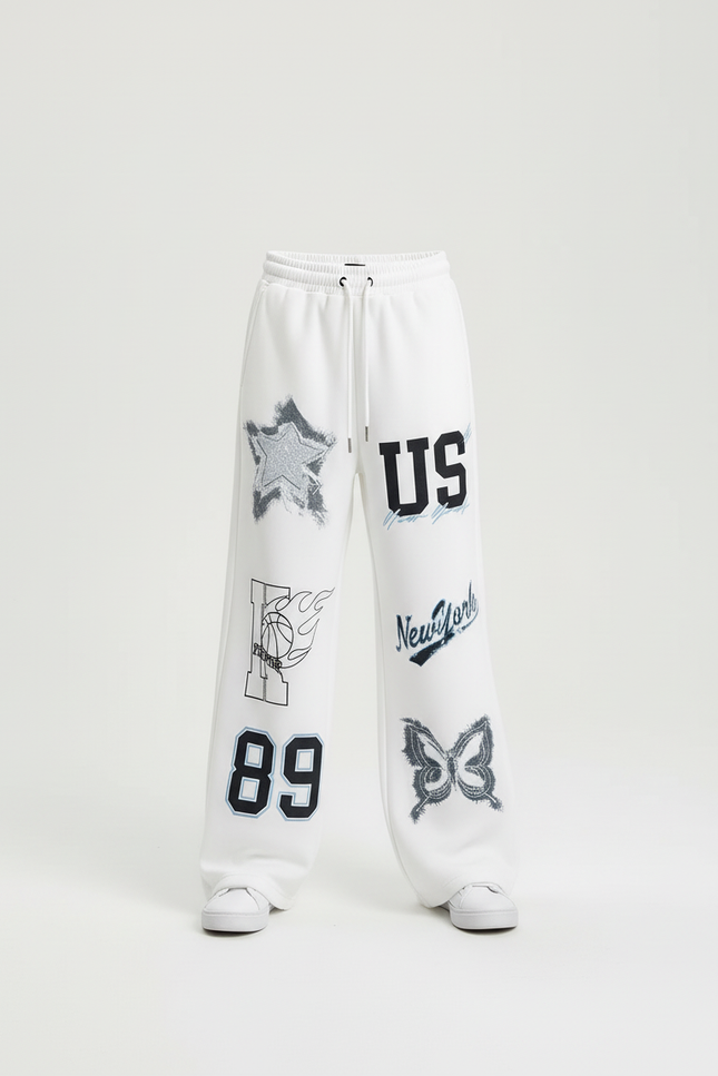 Pantalon Blanc Imprimé Graphique Décontracté Ample - Molleton - vue 3