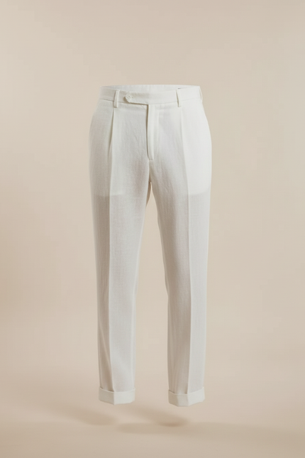 Pantalon À Pince Blanc Homme - Lin - vue 3