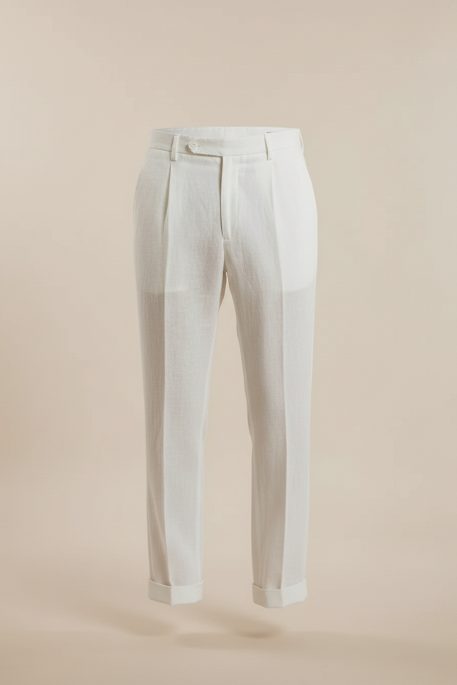 Pantalon À Pince Blanc Homme - Lin - vue 3