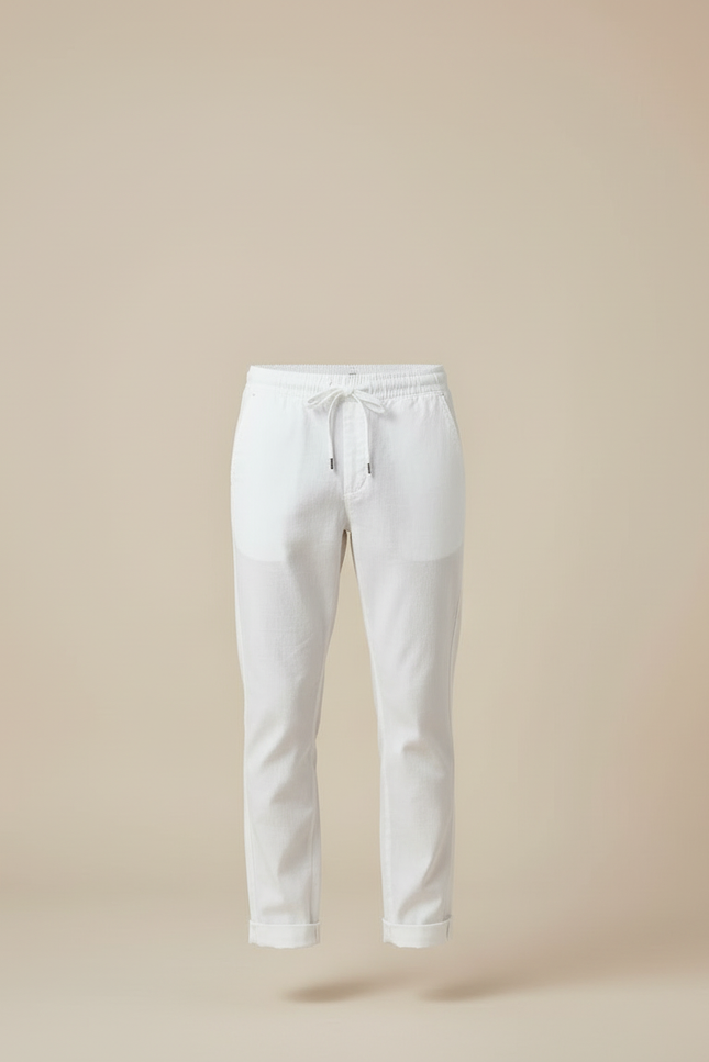 Pantalon Blanc Coton Décontracté Cordon Homme Coupe Droite - vue 3