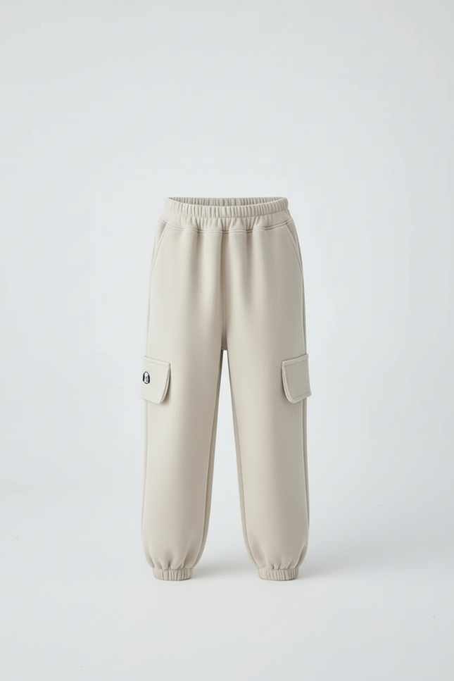 Pantalon Blanc Cargo Molletonné Ample Enfant - Beige - vue 3