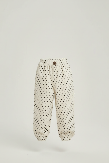 Pantalon Blanc Côtelé Ample Pois Décontracté Enfant - Beige Cordé - vue 3