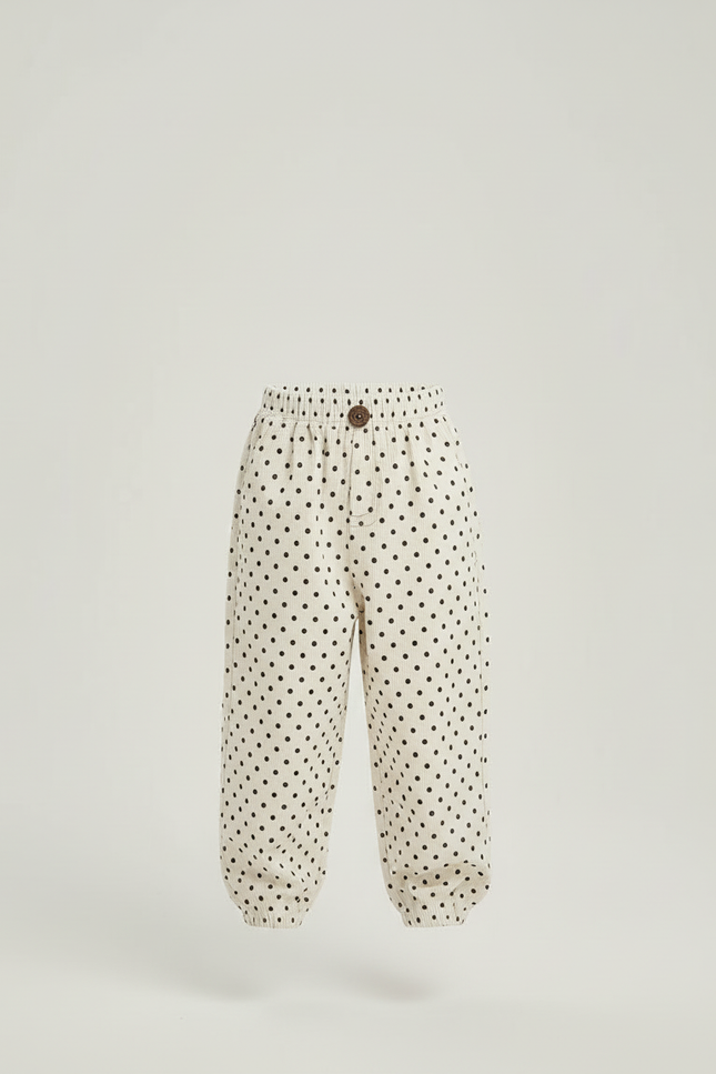 Pantalon Blanc Côtelé Ample Pois Décontracté Enfant - Beige Cordé - vue 3