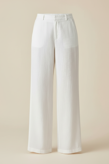 Pantalon Blanc Lin Ample Taille Haute Décontracté - vue 3
