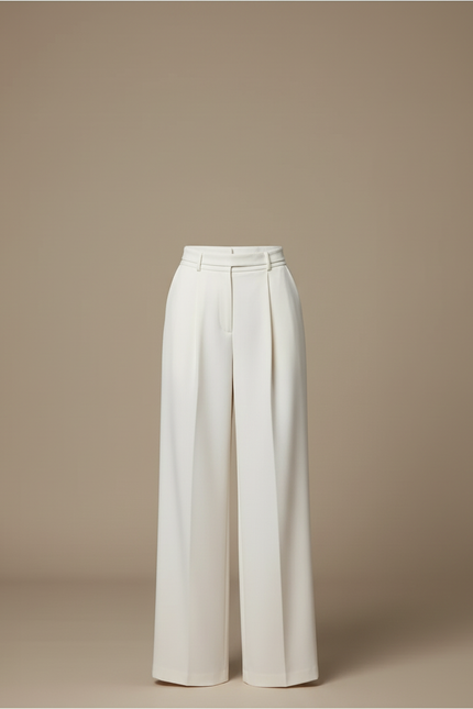 Pantalon Blanc Large Fluide Taille Haute Élégant - Polyester - vue 3